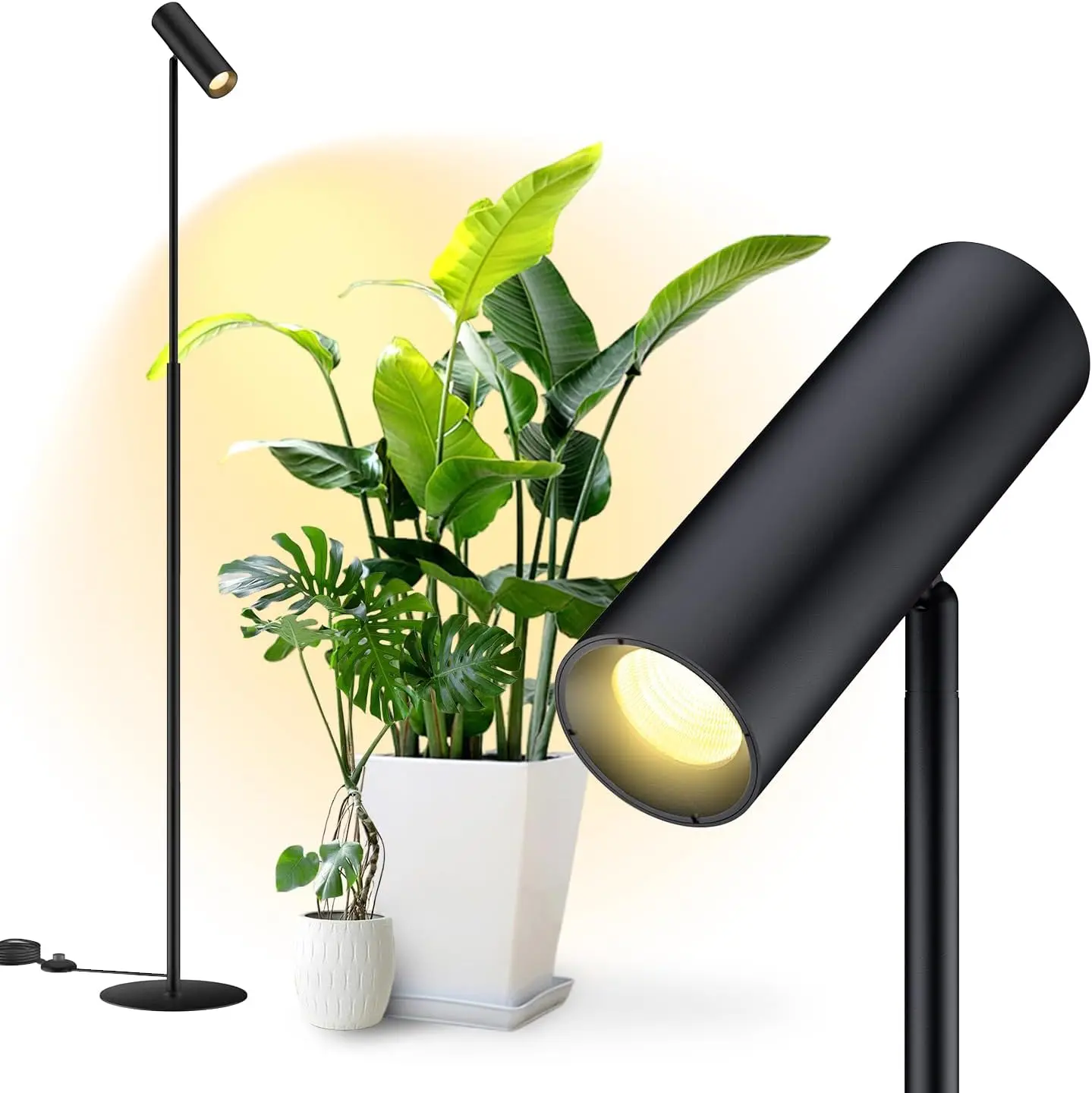 

6FT Indoor Plant Grow Light, 25W Full Spectrum COB Bulb with 330° Rotating Head for Large Plants and Seedlings