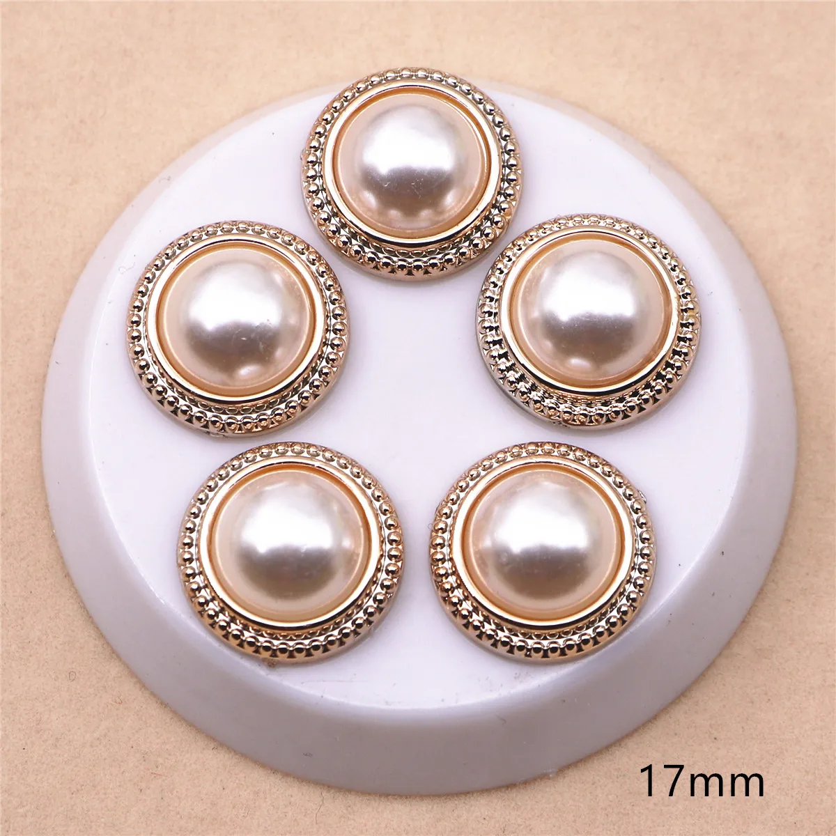 12mm/15mm/17mm Golden Double Circle Pearl Plastic Flat back Button Decoration Sewing Craft Scrapbook Accessories