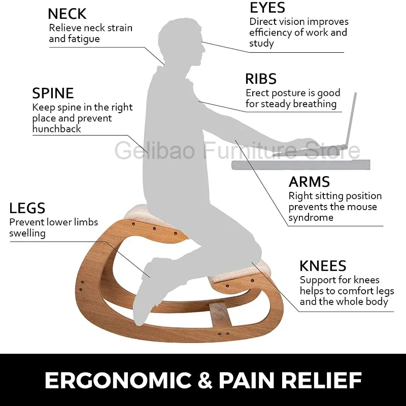 Ergonomic Rocking Wooden Kneeling Chair Stool Correct Posture Computer Chair Original Home Office Furniture Thick Cushion