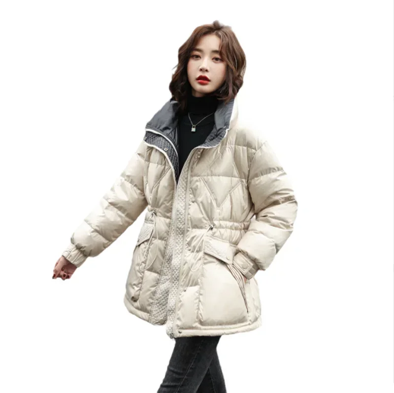 Polyester winter thick wind breaker warm medium length ladies woman women coats slimming women's jackets down coats factory