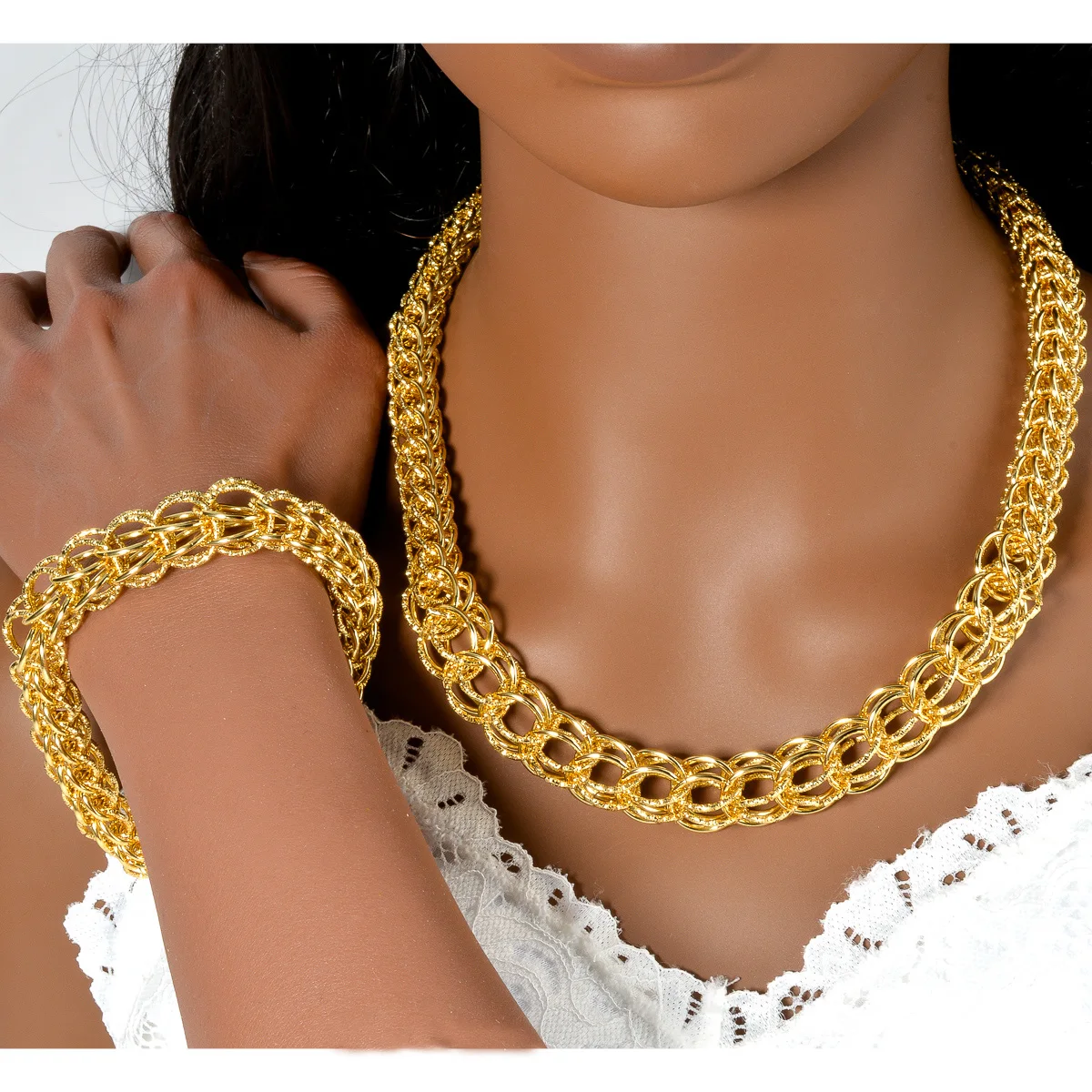 Jewelry Sets Dubai 18K Gold Plated Link Chain Hip Hop Style Choker Necklace Bracelets 2024 Trendy Jewelry set Party Gift