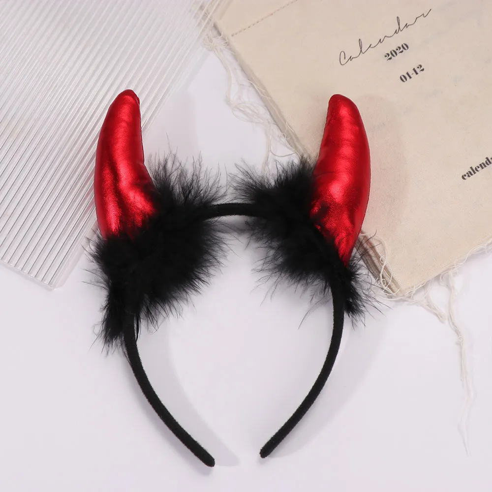 Red Black Feather Ox Horns Headband Cosplay Gothic Halloween Hair Band Swallow Shaped Headpiece Demon Hair Hoop Women Men
