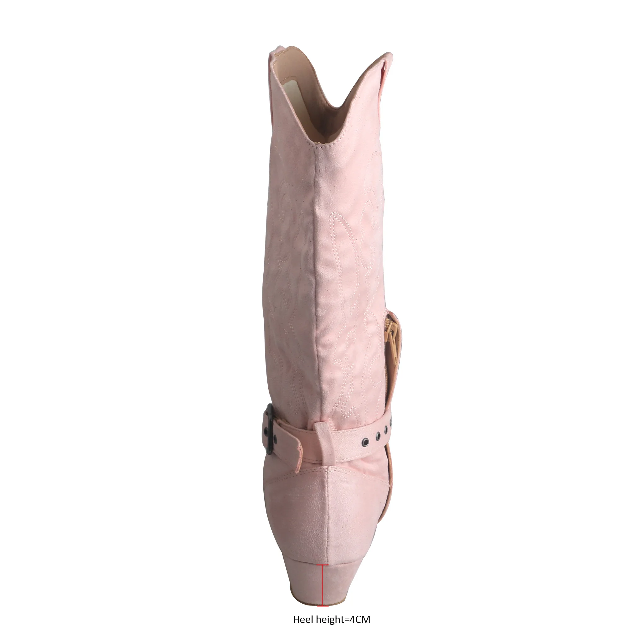 Wedopus Customized Heel Pink Dance Boots with Embroidery Mid-calf Practice Dance Shoes Women Boots Suede Soft Sole