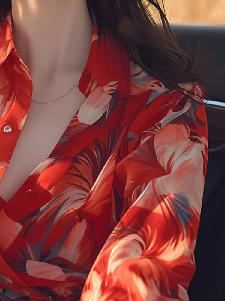 

Retro Floral Print Long Sve irt Women's Early Autumn Thin Loose Outerwear Printed Blouse Korean Sle Casual irt