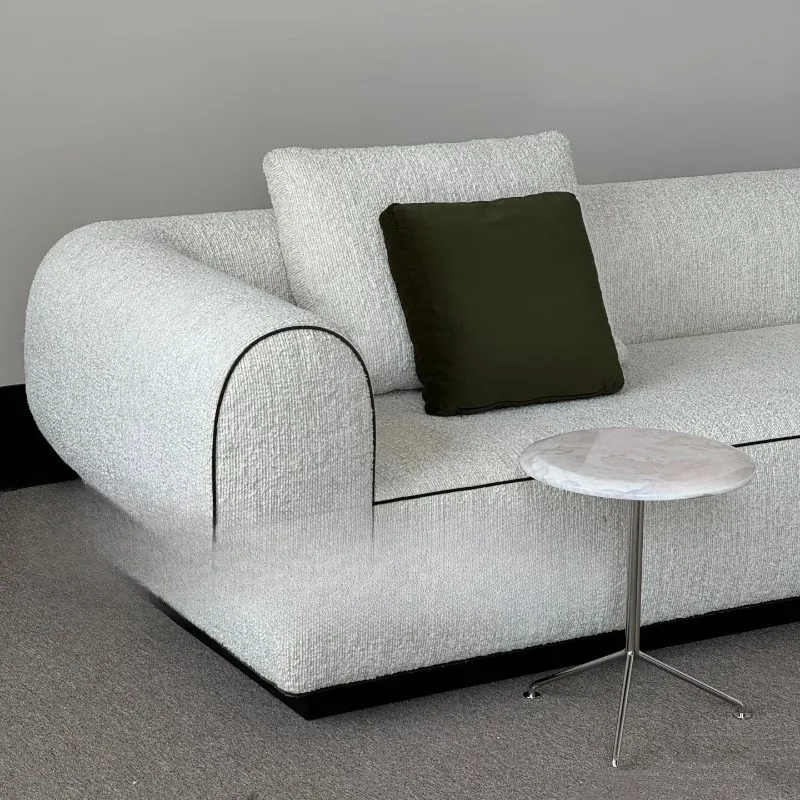 Italian minimalist cream wind granular velvet fabric curved three-person straight row retro sofa