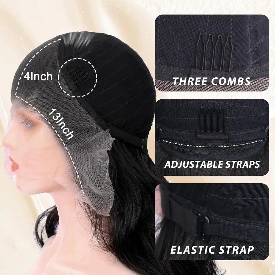 أسود الاصطناعية الدانتيل شعر مستعار أمامي 13 × 4 HD الدانتيل موجة شعر مستعار 26 بوصة طويلة متموجة الباروكات مع شعر الطفل الاصطناعية الدانتيل شعر مستعار أمامي للنساء D #6