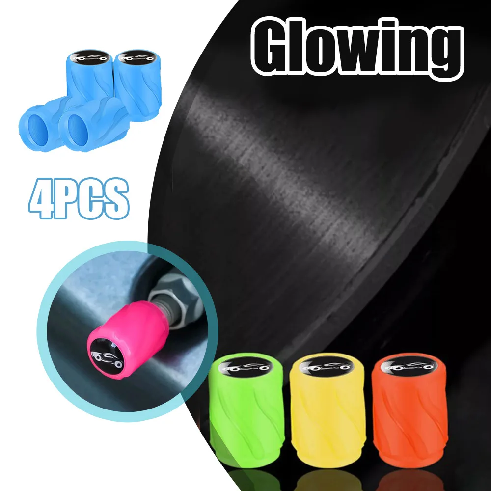 

4pcs Car Tire Valve Stem Cover Anti-dust Cover Noctilucent Car Wheel Valve Universal Cap Auto Motorbikes Bicycles Accessory