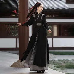 Autumn Winter Song Dynasty Hanfu Dress Set Men Women Cool Black Traditional Cross Collar Costume Stylish Swordsman Cosplay Suit