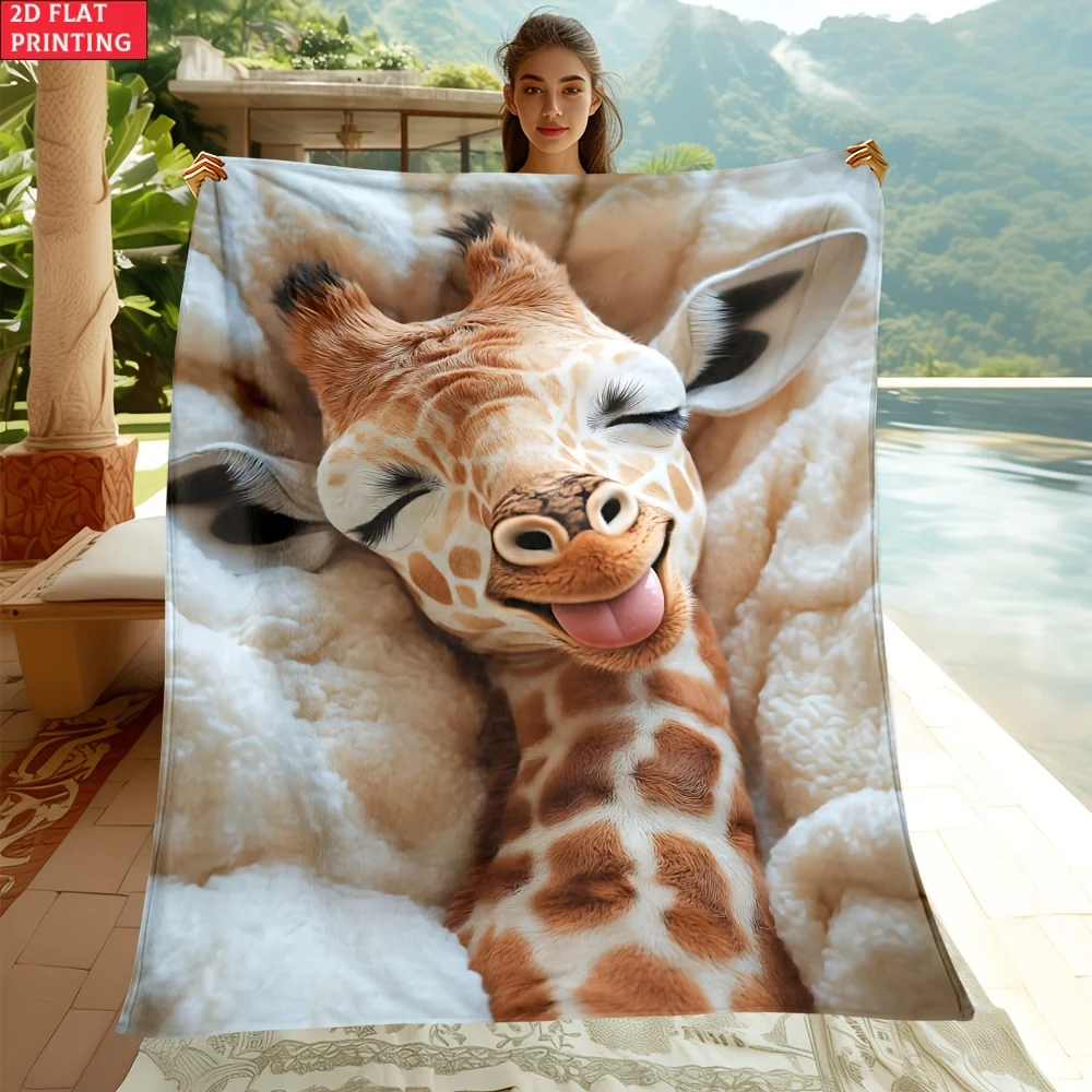 2D Flat 1pc Giraffe in Soft Bed Portable Blanket- Lightweight Flannel Throwfor Sofa, Travel, Camping, Livingroom, Office, Couch,