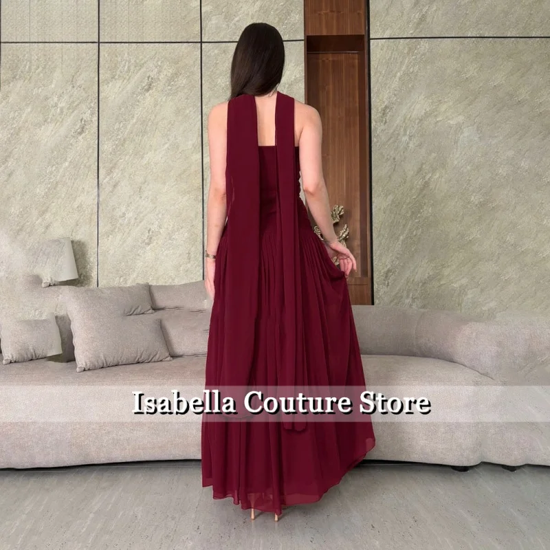 Borgonha vestido de festa lantejoulas querida vestidos de noite plissados vestido de noite sem mangas com lenço personalizado
