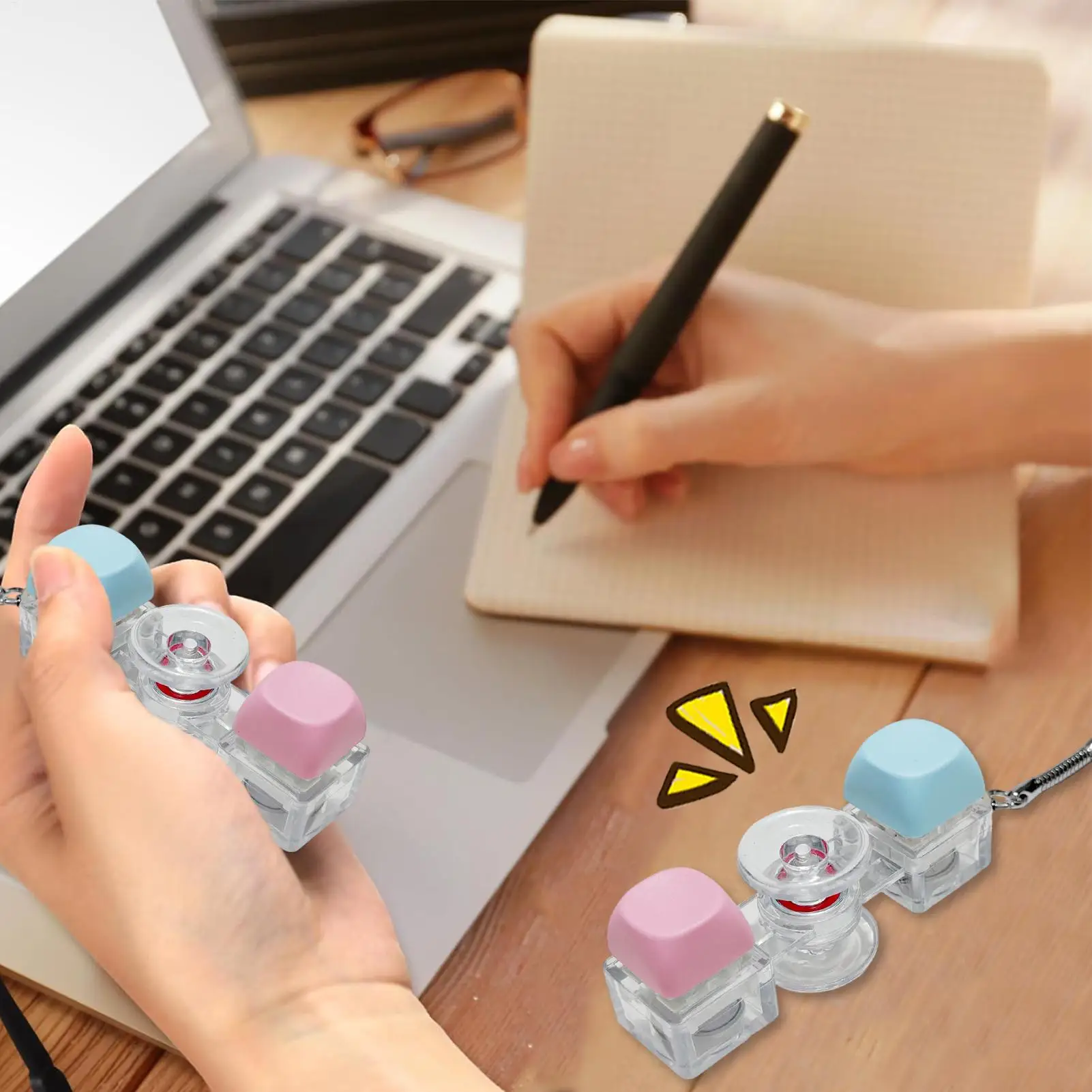 Keyboard Fidget Toy Two Keys LED Light Up Realistic Keychain Funny Clicky Toys For Kids Adults Schoolbag Cell Phone Backpack