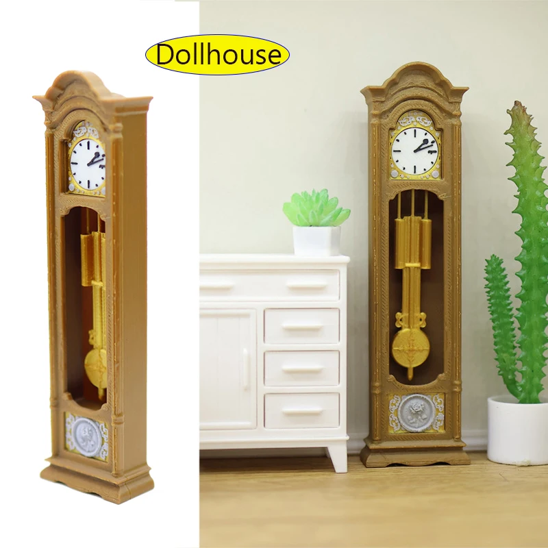 1/12 Poppenhuis Retro Staande Klok Grootvader Klok Model Poppenhuis Woonkamer Meubels Decoratie Poppenhuis Scène Ornament