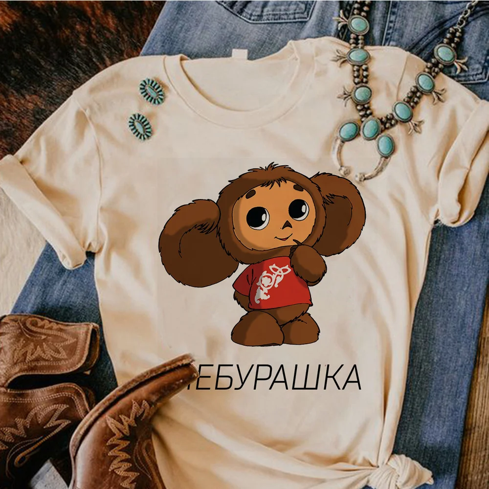 Cheburashka t-shirts women Y2K designer manga Tee girl designer manga clothes