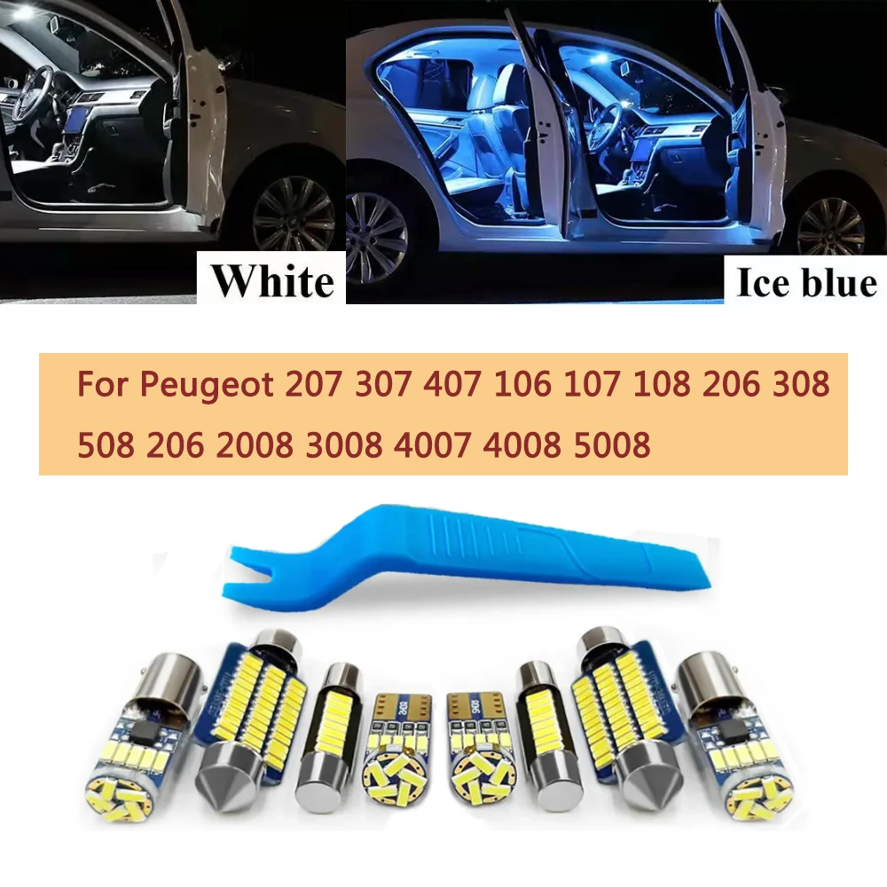 For Peugeot 207 307 407 106 107 108 206 308 508 206 2008 3008 4007 4008 5008 RCZ Auto Accessories Car LED Interior Lights Canbus