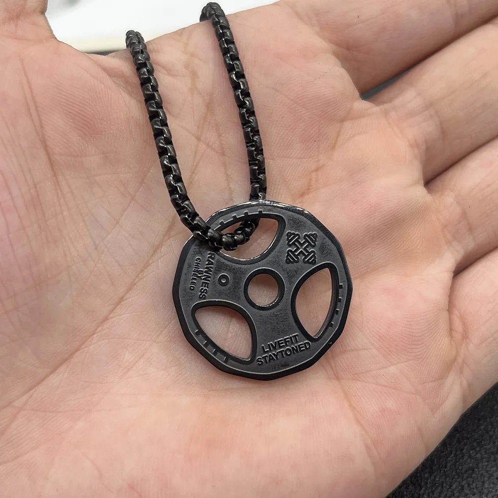 1 قطعة الأزياء دائم الفولاذ المقاوم للصدأ ملهمة الدمبل الأوزان قلادة للرجال اللياقة البدنية الروحية قلادة رجل المجوهرات #4