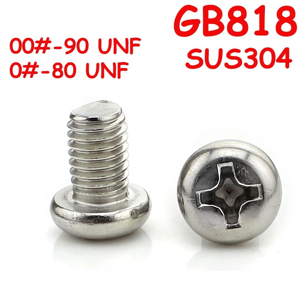 

Yiqianyuan 00#-90 & 0#-80 UNF Thread GB818 SUS304 Stainless Steel Cross Recessed Pan Head Phillips Screws Tiny Machine Bolts