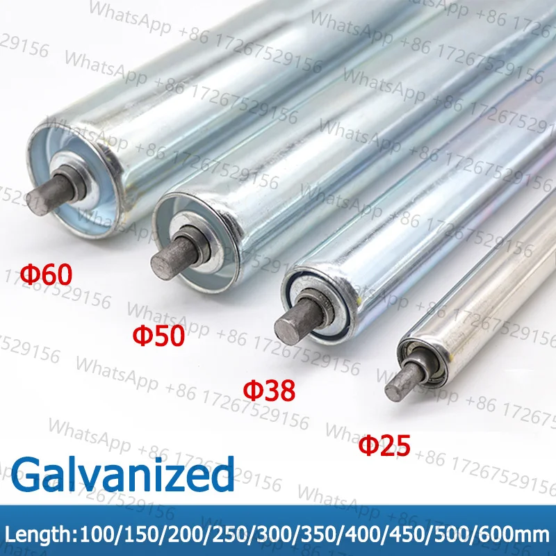 Diameter 25/38/50/60mm Galvanized Roller Conveyors Stainless Steel Total Length 100 150 200 250 300 350 400 450 500 550 600mm