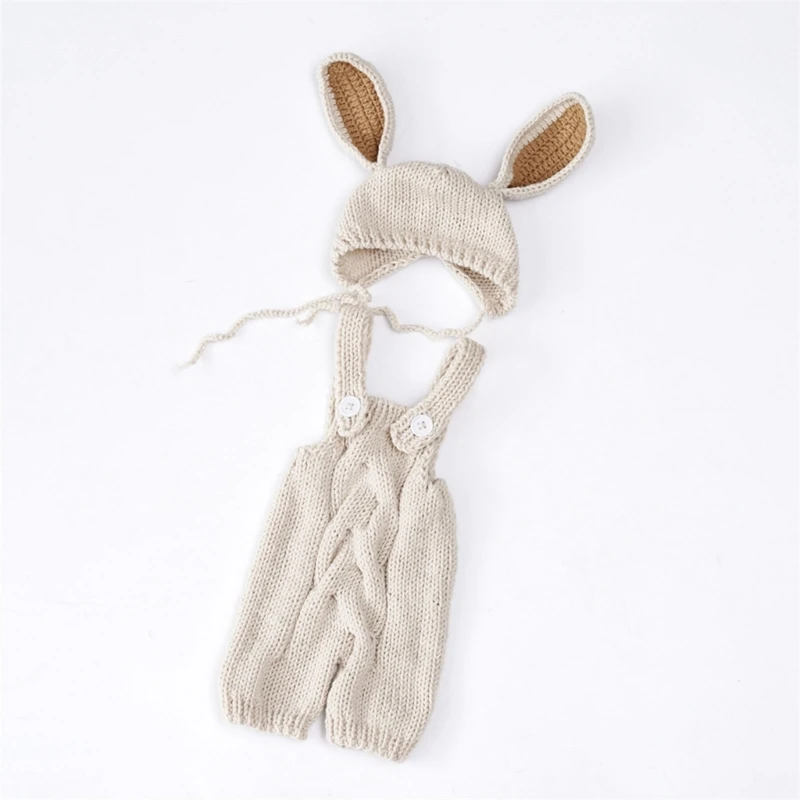 Photography Props for Baby Boys Girls Unisex Romper Hat Photo Props Newborn Knitted Rabbit Costume Photo Hat Coveralls