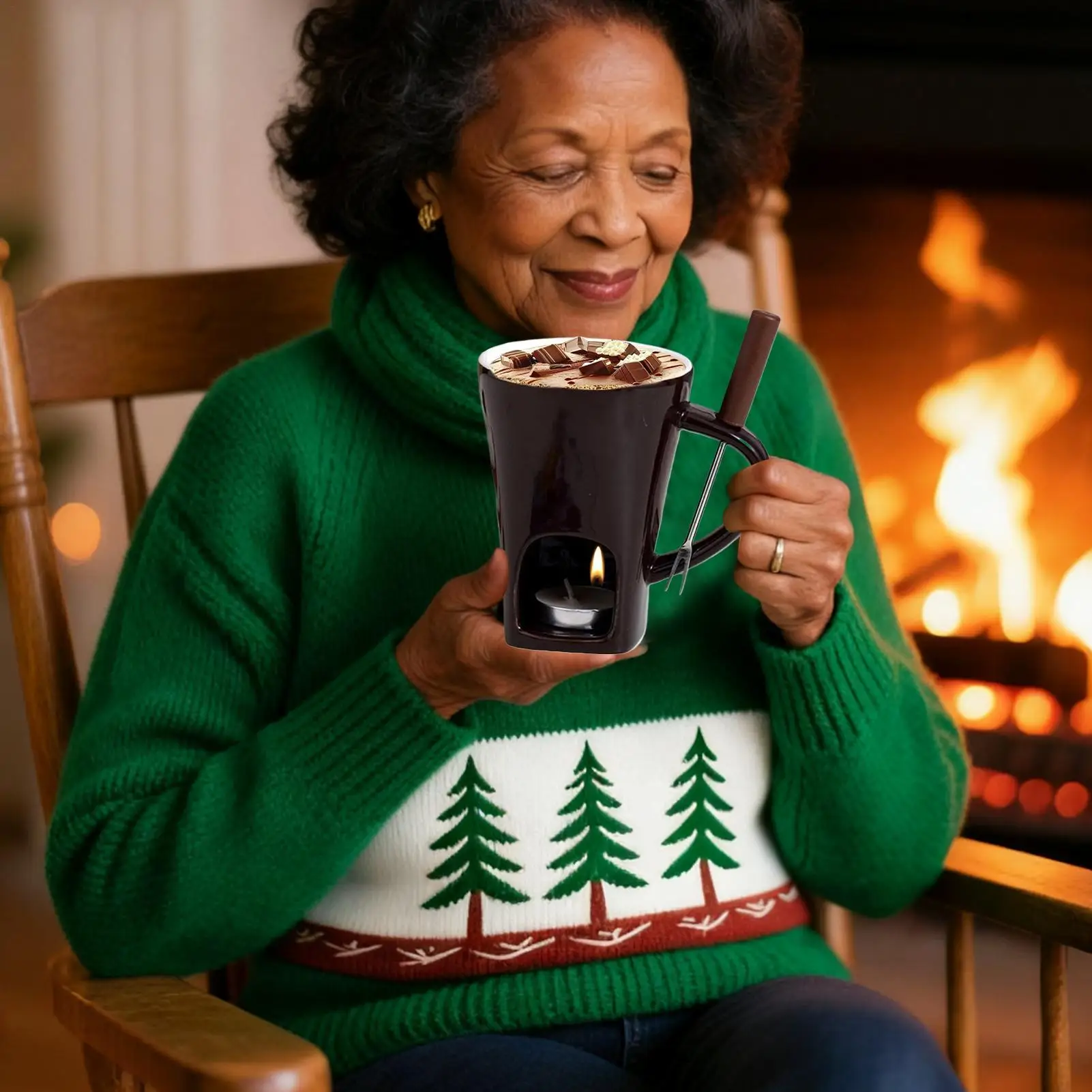 

Chocolate Fondue Mug With Fork Candle Ceramic Chocolate Fondue Set For Dessert Celebration Family Gathering Fun Home Holiday