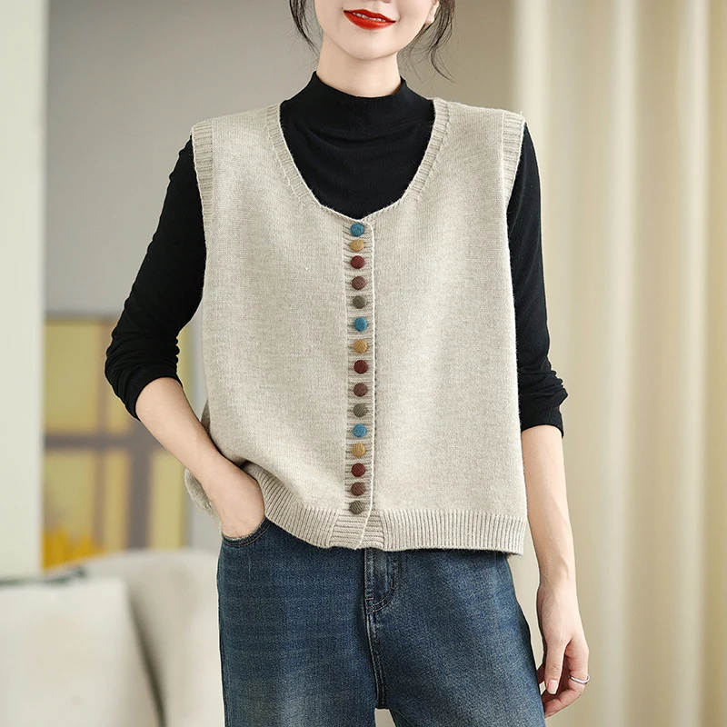 

Women's Knitted Open Cardigan Vest ort Svel Top Loose Fit Faionable Artistic Sle Spring Autumn Outerwear