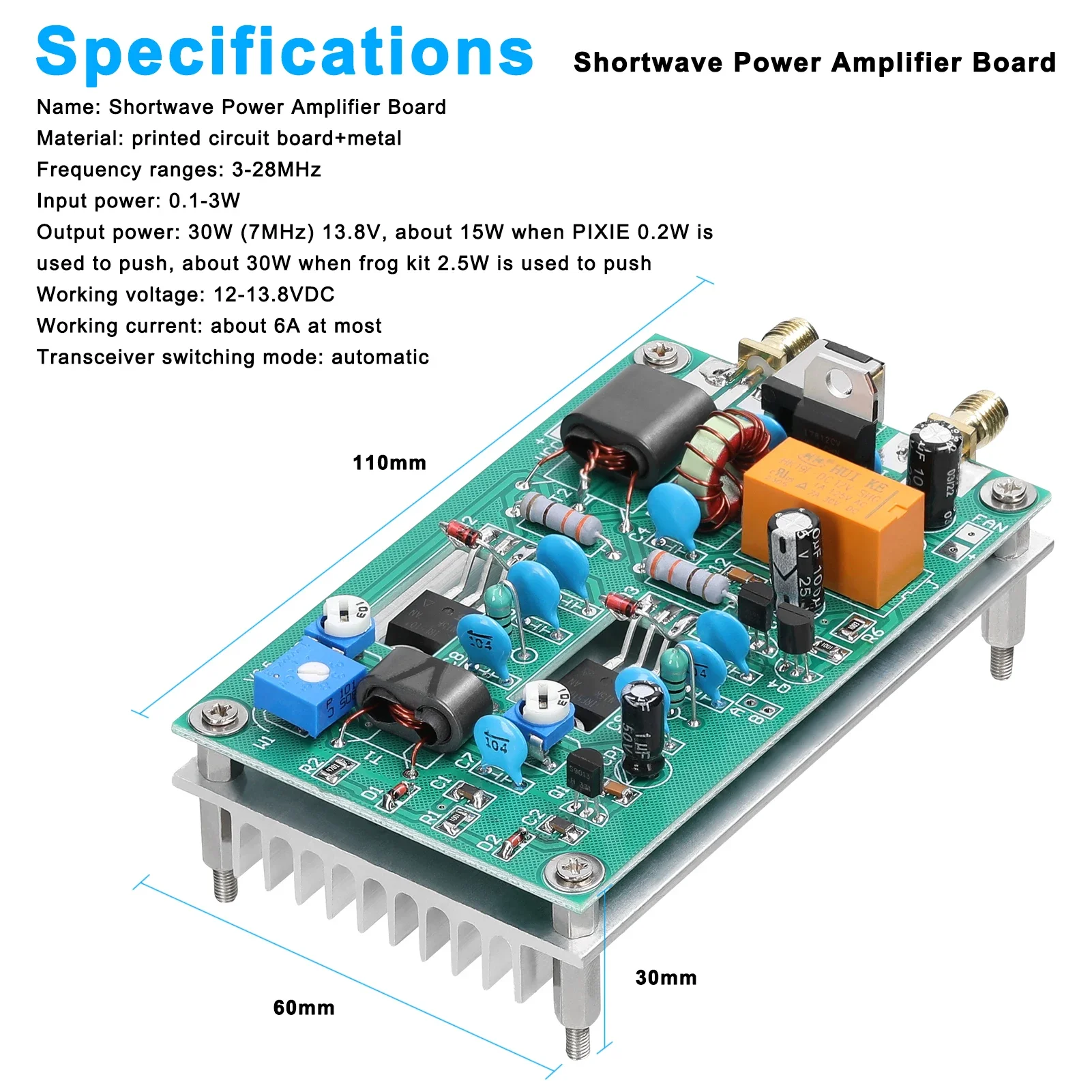 30W 3-28MHz Shortwave Power Amplifier Board CW SSB Linear High Frequency Power Amplifier Finished Board Tools