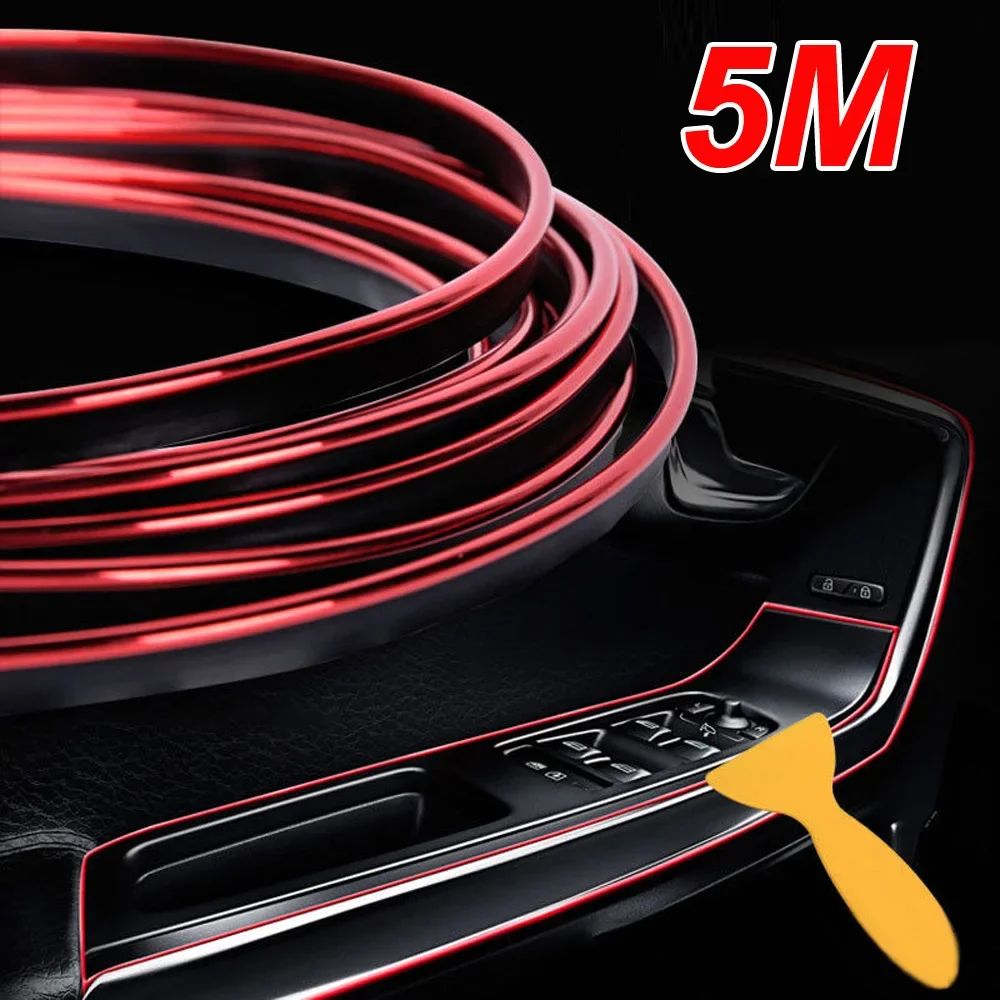 Car Trim Strip Electroplated Red DIY Interior Decoration Door Sticker Moulding Strip Trim Line Red 5 Meter