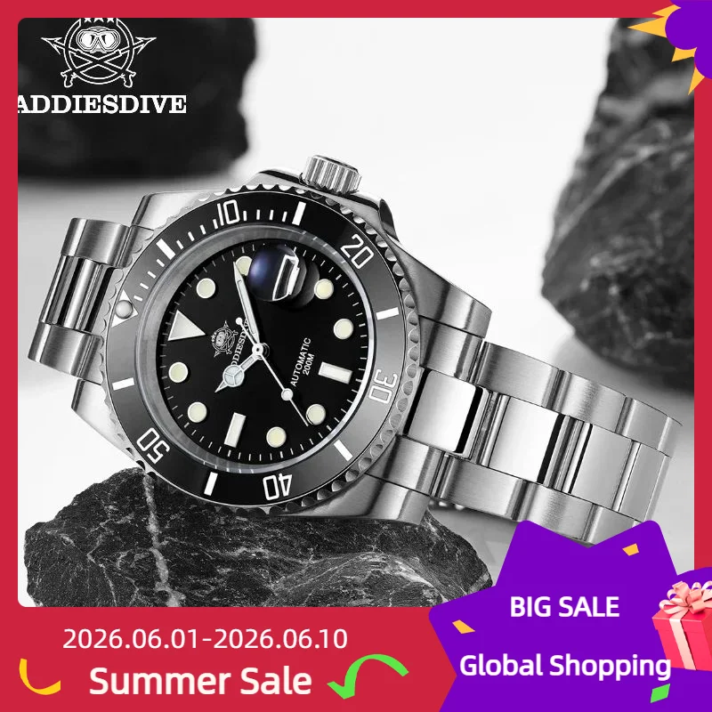 

ADDIESDIVE Luxury Automatic Watch Sapphire NH35 Black Dial Ceramic Bezel BGW9 Luminous 200M Dive Mechanical Watches reloj hombre