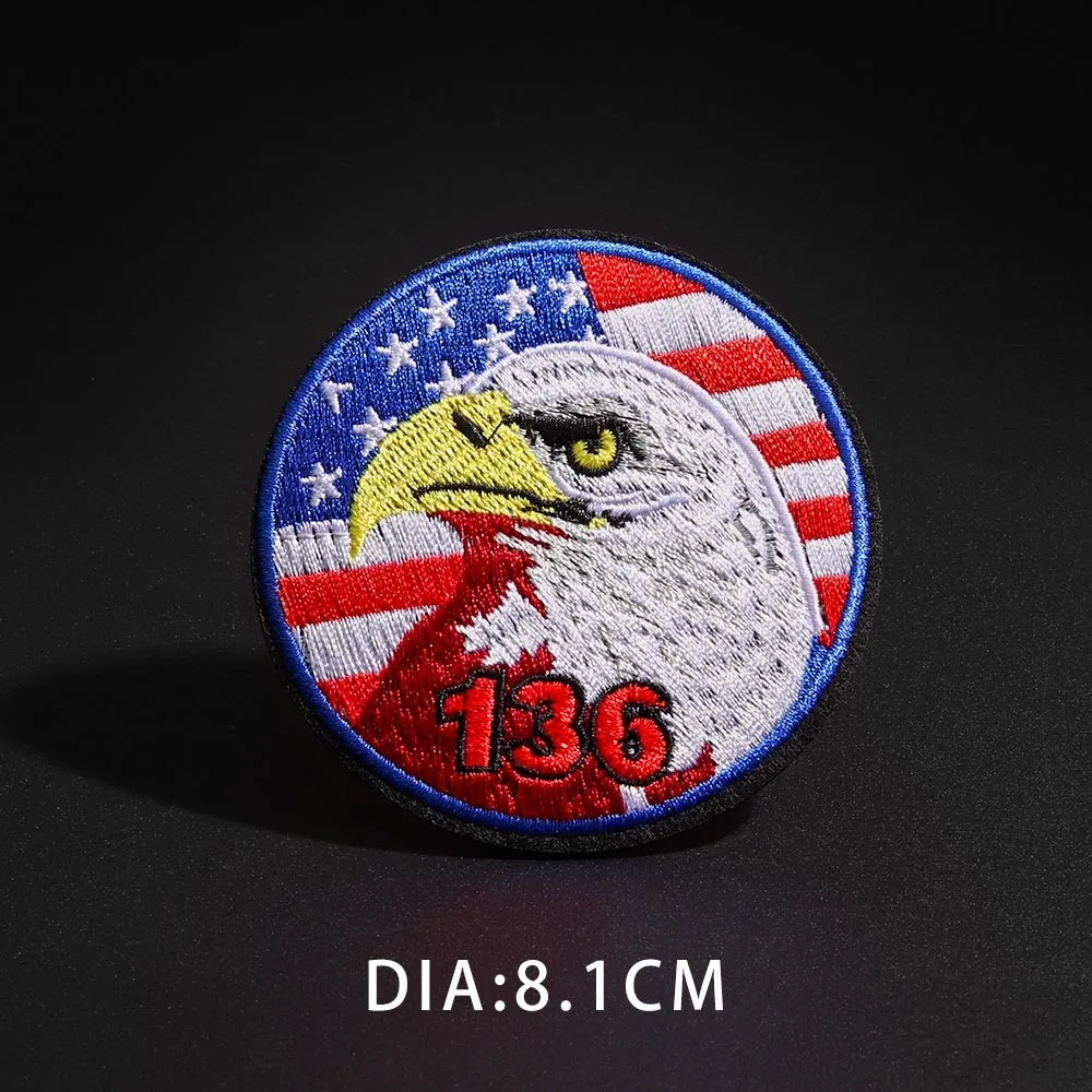 Round American Eagle Size: 8.1x8.1cmEmbroidery Patches for T-shirt Iron on Stripes Appliques Clothes Stickers Clothing Badges