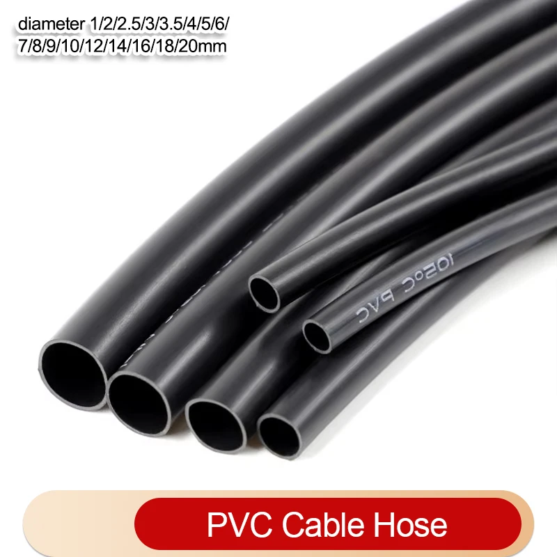 1-10m Soft PVC Cable Hose Diameter 1mm -~20mm Black Non-shrink Temperature Resistant 600V PVC Insulated Protective Wire Pipe