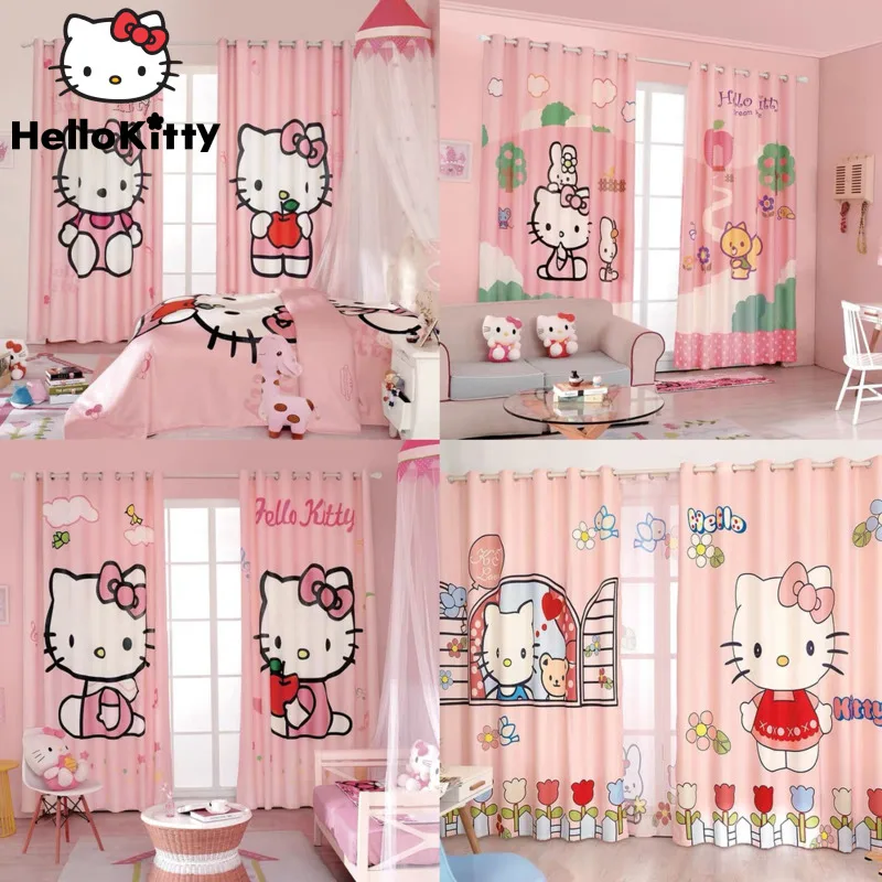 

Затемняющие шторы Sanrio с мультяшным котенком Hello Kitty, домашняя комната, в стиле принцессы, для спальни, готовые занавески, тканевые гобелены