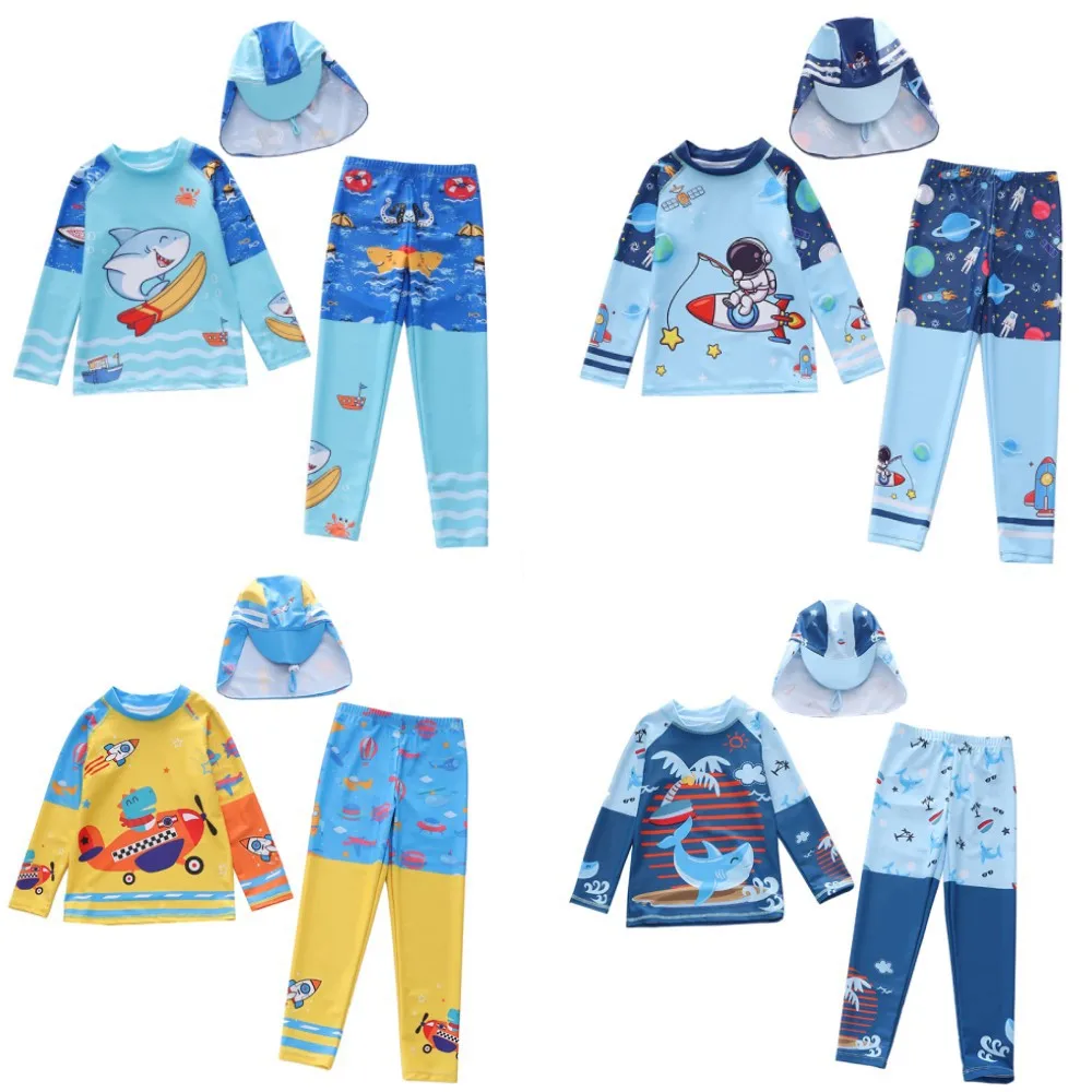 HappyFlute 3 pezzi Set ragazzo medio e grande bambini manica lunga protezione solare Surf Beach Hot Spring costume da bagno