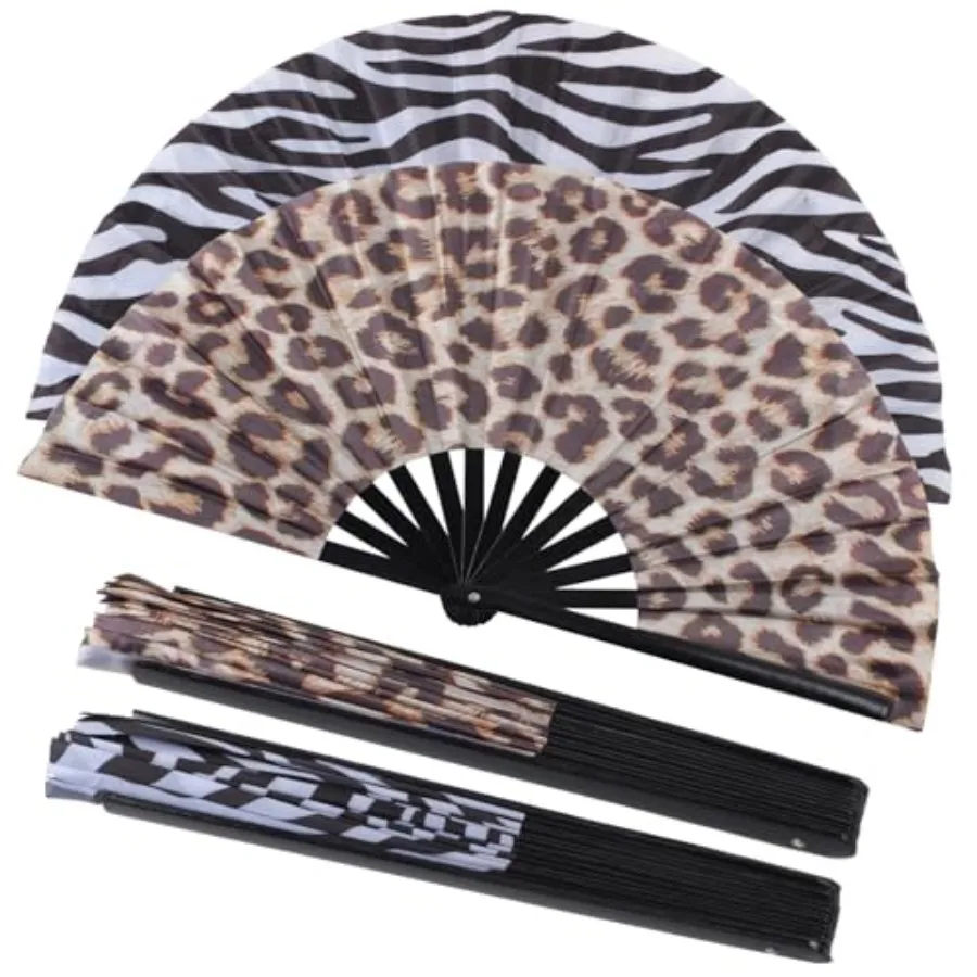 

2 Pack Large Folding Hand Fan for Men/Women, Large Rave Fan Summer Clack Handheld Fan for Disco Party, Beach, Dancing, Gift