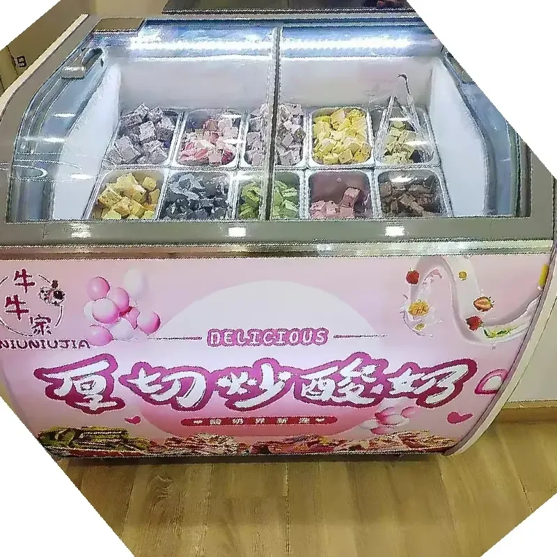 Thick Cut Fried Yogurt Machine, Commercial Fried Ice Machine, Stall Snowflake Cheese Fruit Ice Cream Roll Smoothie