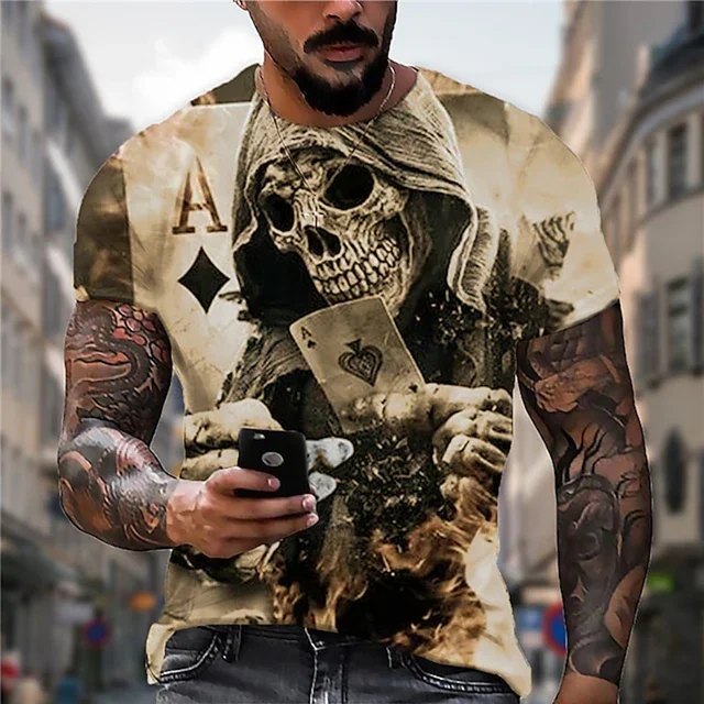 Trendy Men\'s Street Vintage Short-Sleeved T-Shirt Summer Casual Oversized Men\'s  T-Shirt Crewneck Printed Horror T-Shirt