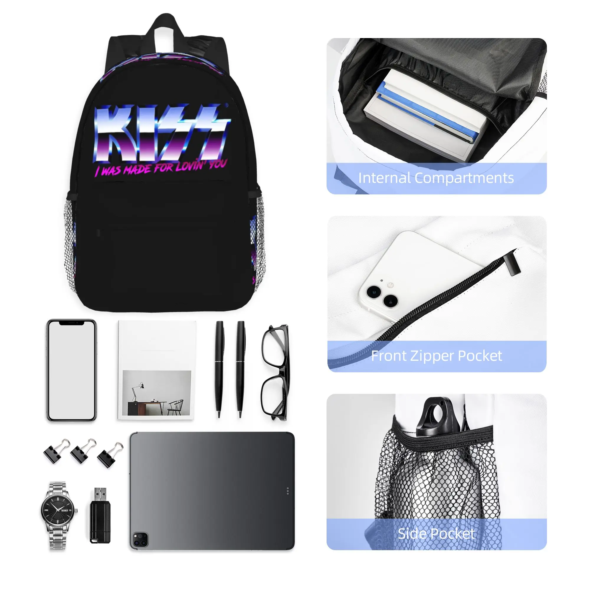 Kiss Rock Band Retor Backpack Hot Sale Daypack Large Capacity Boys Girls BookBag Shoulder Bags for Men Women School Bag