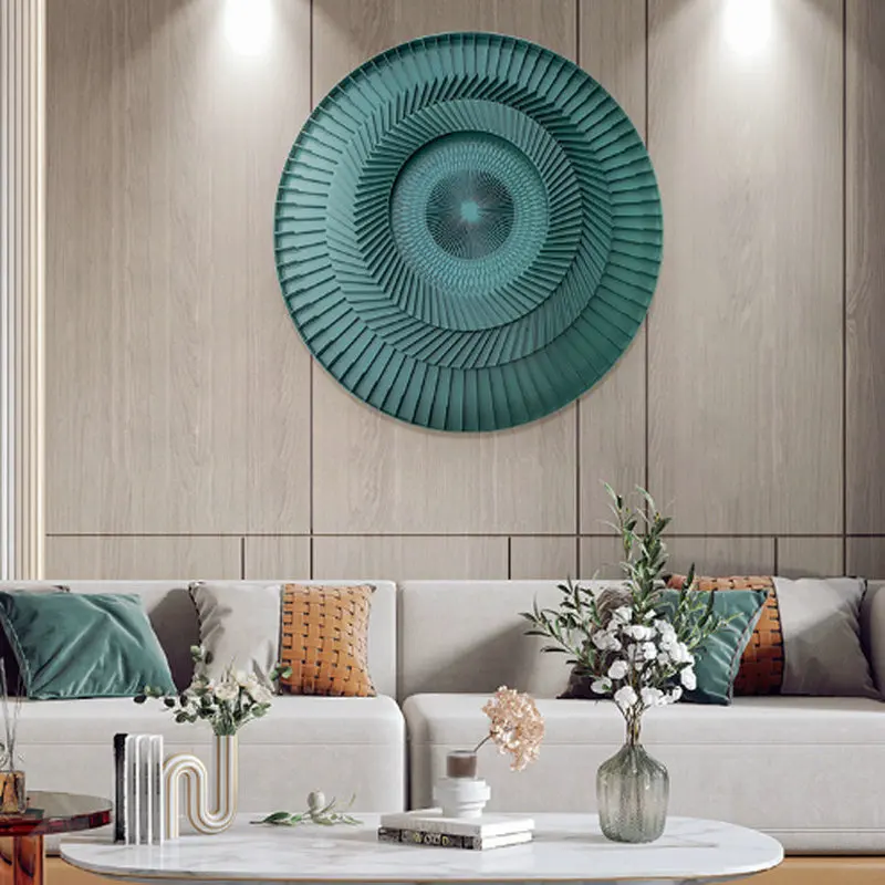Entrance hall decor painting, light luxury wooden board relief living room wall decoration, hand-painted abstract circular mural