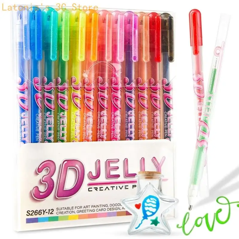 Gel-Schreibstift, 12 Farben, 3D-Farbstift-Set für Kritzeleien, Tagebuchseiten und Grußkarten-Dekoration, mehrfarbig, kreativ – Detail 10