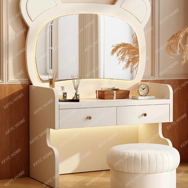 Dresser, makeup table, bedroom, simple small apartment, solid wood bear creative cream style bedroom