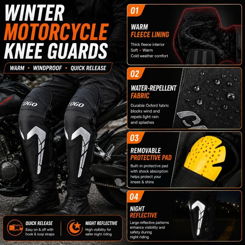 Motorcycle Knee Guards Winter Warm Fleece Windproof Reflective Quick Release Knee Pads for Motorbike Scooter Riding
