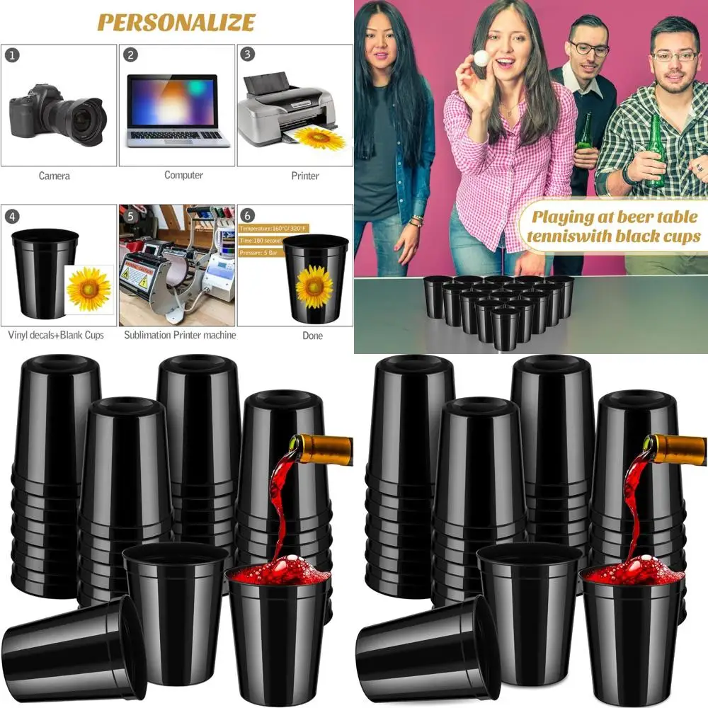 

Bulk 120-Count 16oz Black Plastic Cups for Parties, Weddings, Picnics, and Holiday Celebrations