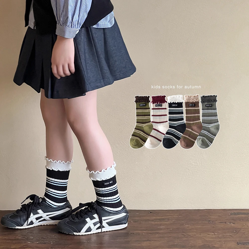 

Детские носки с оборками для детей от 3 до 10 лет, короткие носки в полоску для девочек, спортивные мягкие хлопковые носки для малышей, детские школьные носки