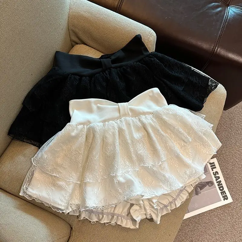 Drunk Sugar White Pure Desire Ballet Style Fluffy Mini Skort Women High Waist Lace A-Line Cake Skirt Anti-Glare Shorts Skirt