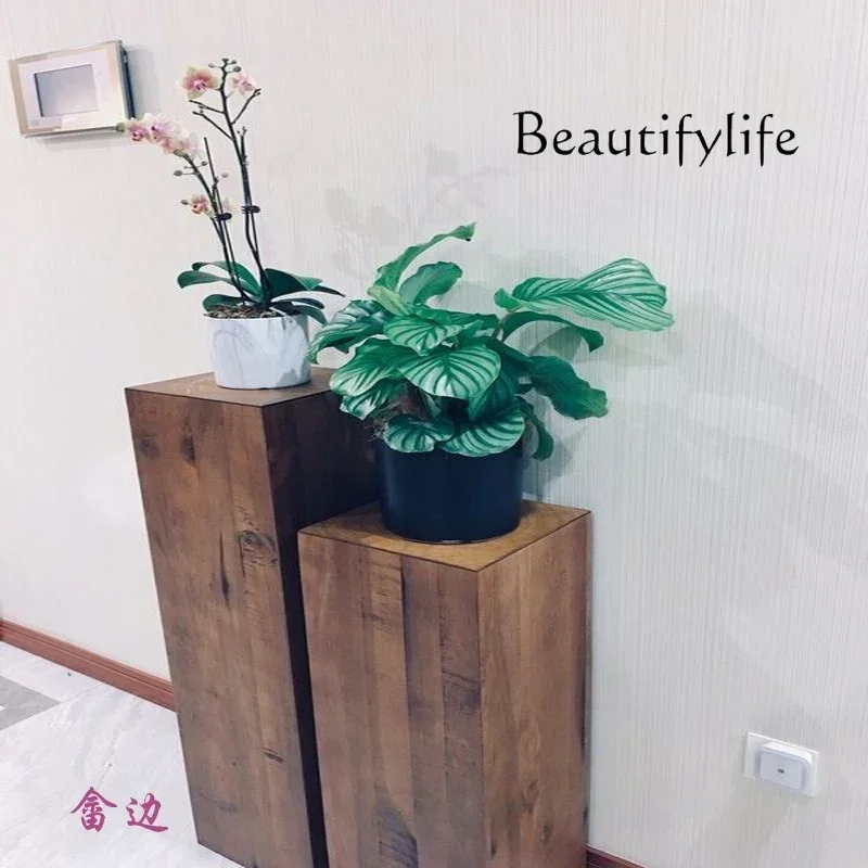 X Nordic Solid Wood Shelf Log Decoration Corner Flower Stand Corner Table Creative Wooden Pile Display Cabinet