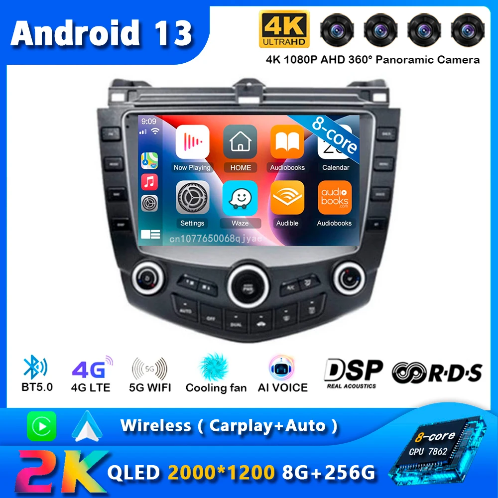 Android 13 Carplay autoradio per Honda Accord 7 2003 2004 2005 2006 2007 navigazione GPS lettore multimediale stereo WiF + 4G BT auto