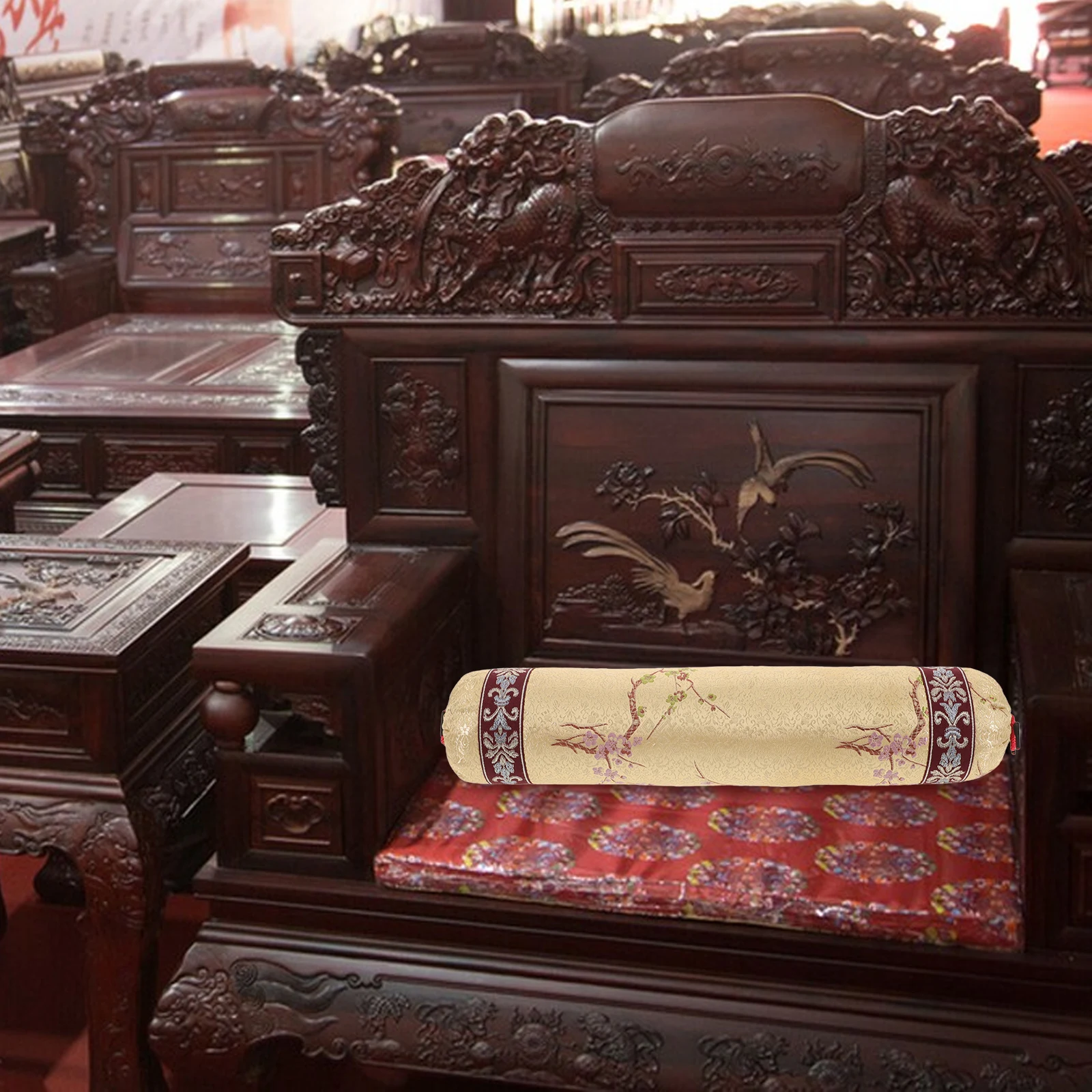 

Classic Chinese Neck Pillow Small Round Buckwheat Filled Supportive Cushion for Sofa Bed Wood Furniture Home Sleeping Comfort