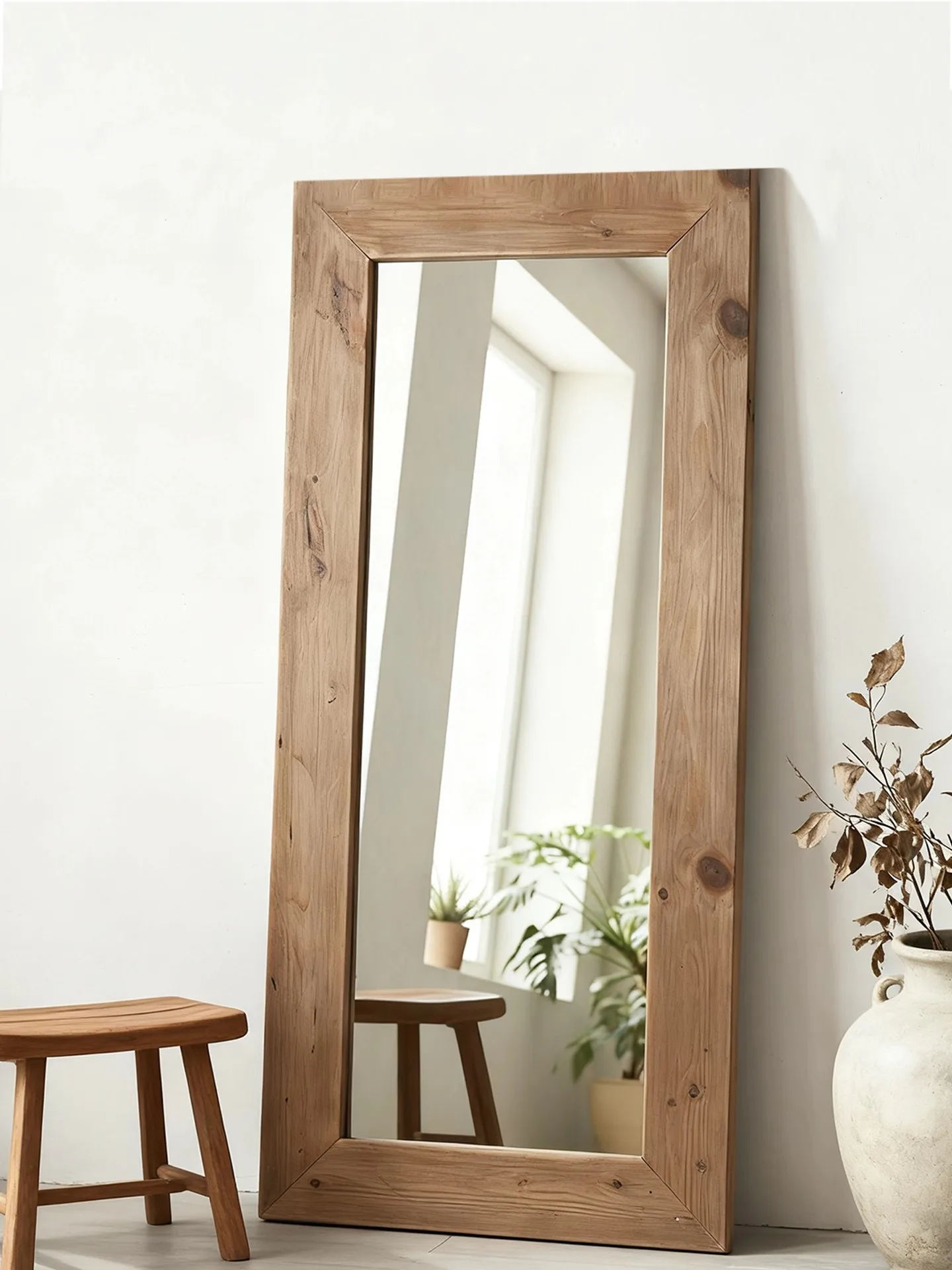 Chinese Style Retro Wind Of Simplicity Log Wood Full Body Mirror Living Room Bedroom Decorations Dressing Wall-mounted Mirror