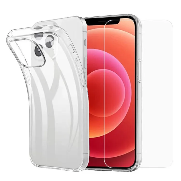 

Crystal Clear Shockproof Protective Soft TPU Case with 9H Tempered Glass Screen Protector for iPhone 13 mini 5.4 inch