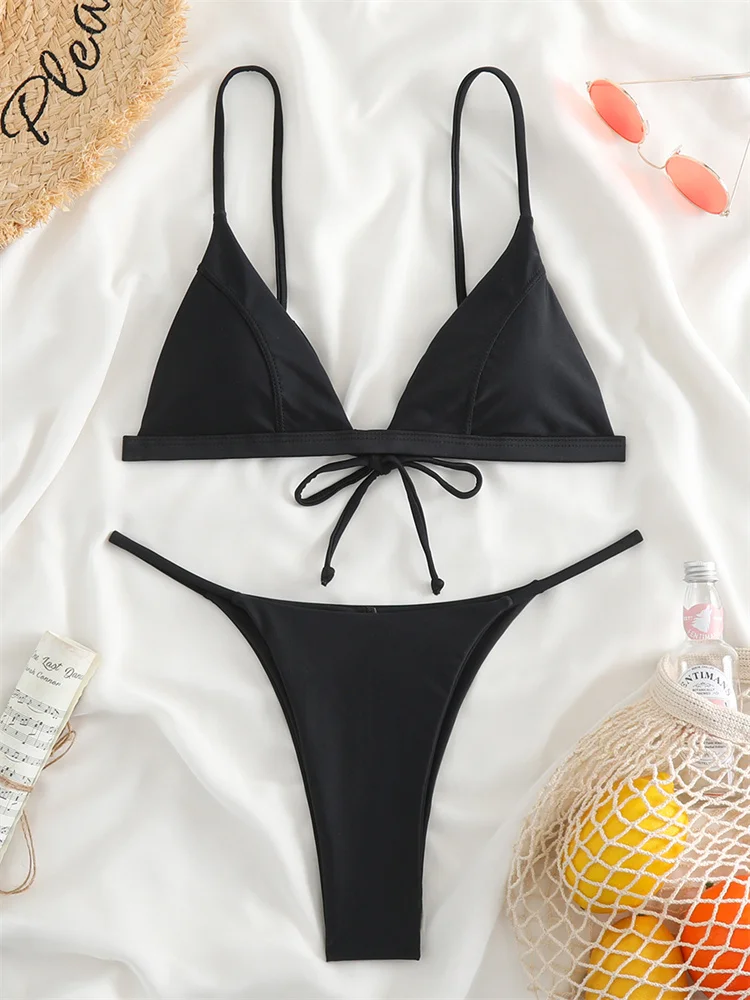 Bikini Women Swimsuit 2024 New Solid Sling Swimwear 2 Piece Bikinis Set Sexy High Waist Bathing Suit For Female Summer Beachwear