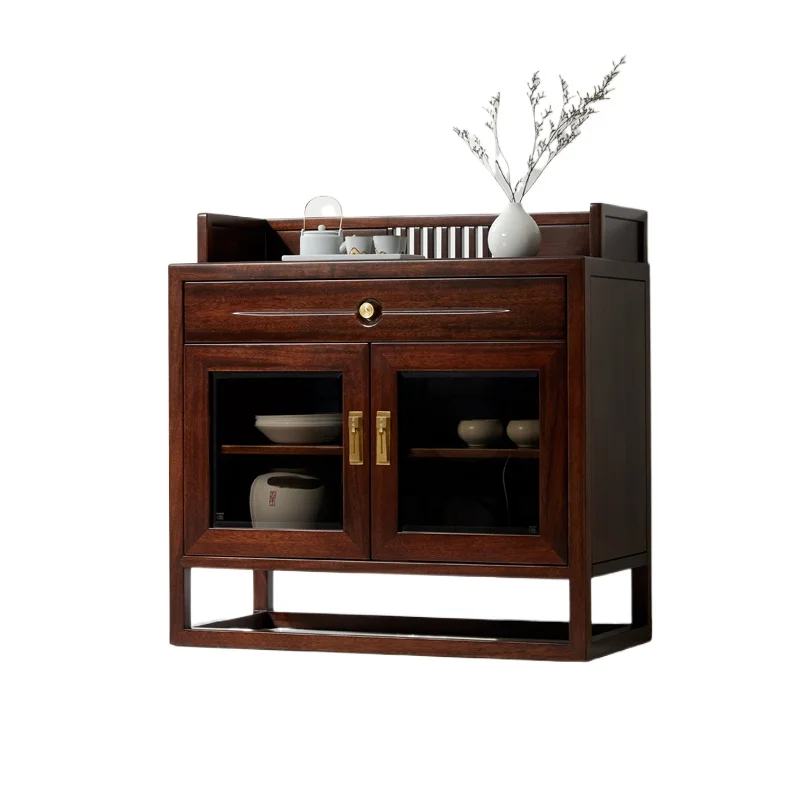 

*New Chinese ebony solid wood side cabinet glass door storage cupboard