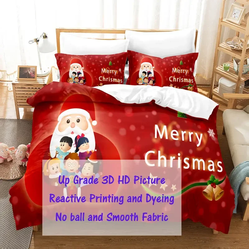 

Christmas Bedding Set Polyester Duvet Cover Quilt Comforter Pillow Case 3D Red Double Full King Queen Twin Single 2/3PCS Bedroom